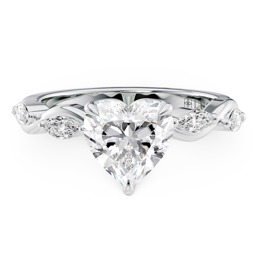 Load image into Gallery viewer, Constance Petal Heart Engagement Ring with Lab or Natural Diamond and marquise accents in Gold or Platinum
Lucce, Manila, Philippines
