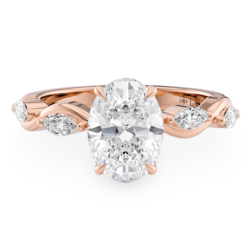 Load image into Gallery viewer, Constance Petal Oval Engagement Ring with Lab or Natural Diamond and marquise accents in Gold or Platinum
Lucce, Manila, Philippines
