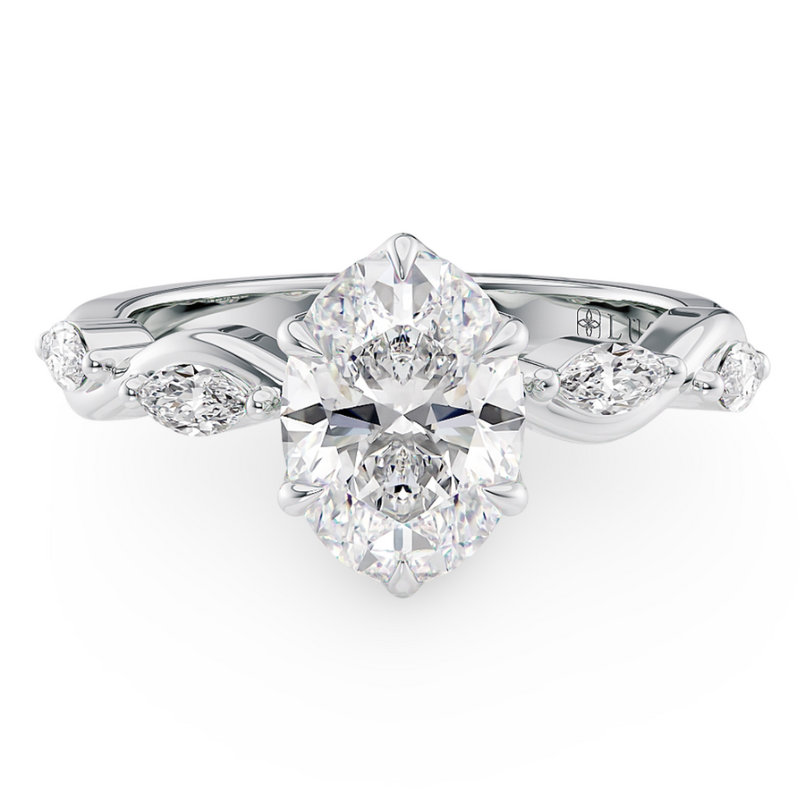 Load image into Gallery viewer, Constance Petal Oval Engagement Ring with Lab or Natural Diamond and marquise accents in Gold or Platinum
Lucce, Manila, Philippines
