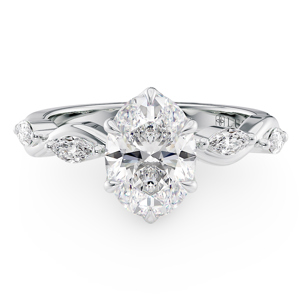 Constance Petal Oval Engagement Ring with Lab or Natural Diamond and marquise accents in Gold or Platinum
Lucce, Manila, Philippines