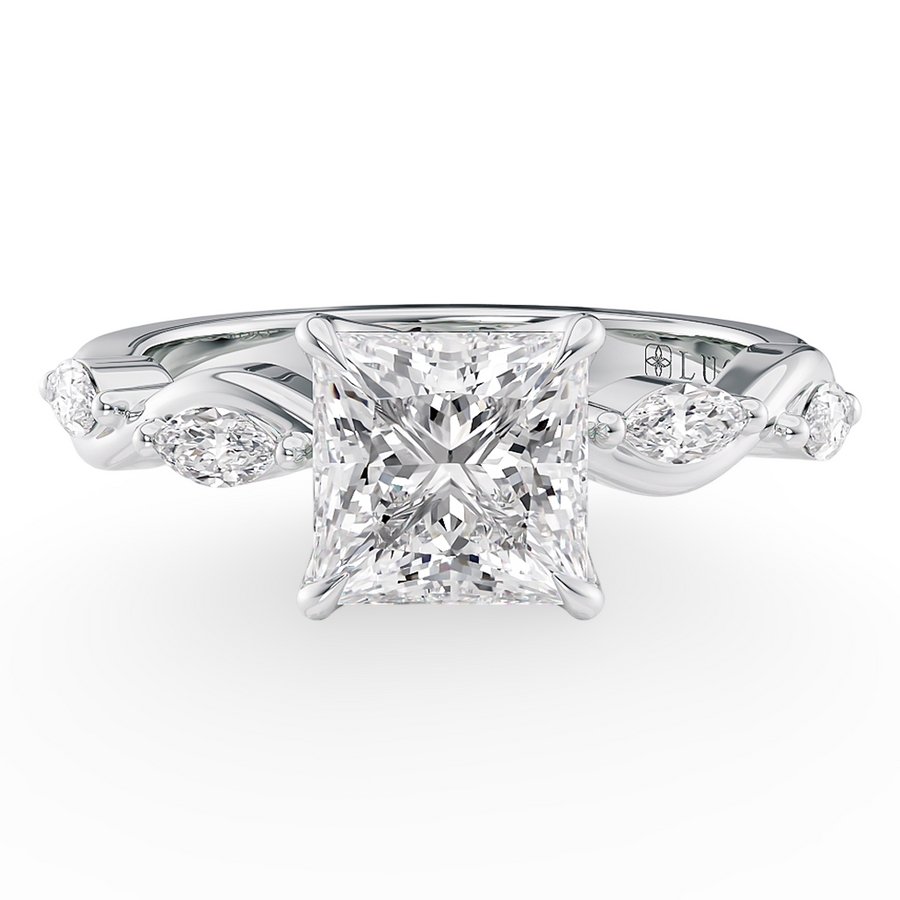 Load image into Gallery viewer, Constance Petal Princess Engagement Ring with Lab or Natural Diamond and marquise accents in Gold or Platinum
Lucce, Manila, Philippines
