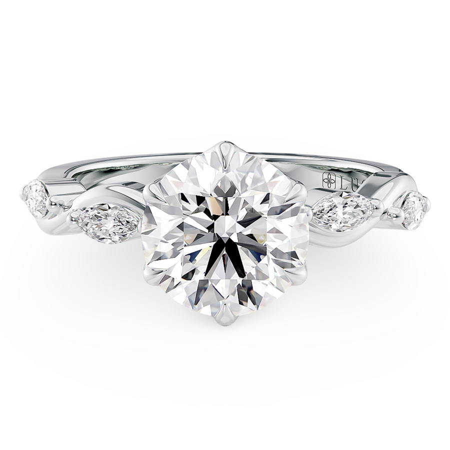 Load image into Gallery viewer, Constance Petal Round Engagement Ring with Lab or Natural Diamond and marquise accents in Gold or Platinum
Lucce, Manila, Philippines
