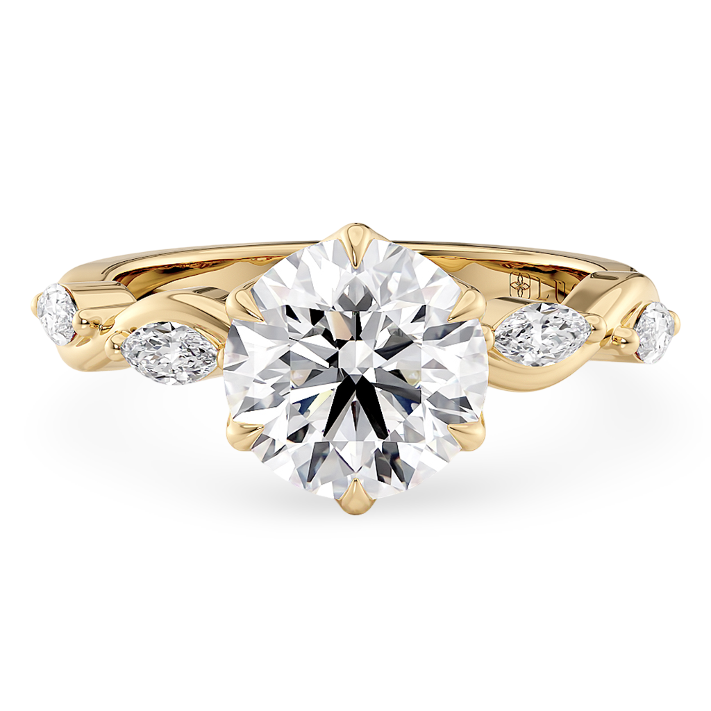 Load image into Gallery viewer, Constance Petal Round Engagement Ring with Lab or Natural Diamond and marquise accents in Gold or Platinum
Lucce, Manila, Philippines
