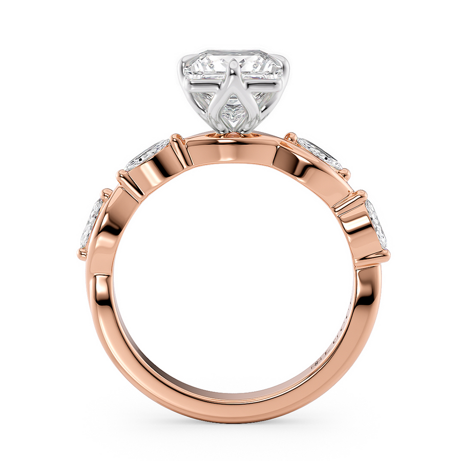 Load image into Gallery viewer, LUCCE Emerald Diamond Ring with Marquise Accents in Intertwining Vines and Petal Prongs Mid Setting Engagement Ring in Gold or Platinum 
