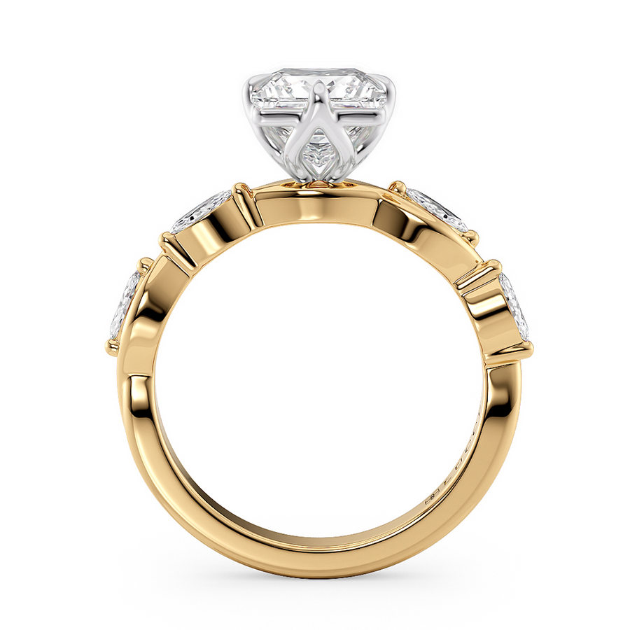Load image into Gallery viewer, LUCCE Princess Diamond Ring with Marquise Accents in Intertwining Vines and Petal Prongs Mid Setting Engagement Ring in Gold or Platinum 
