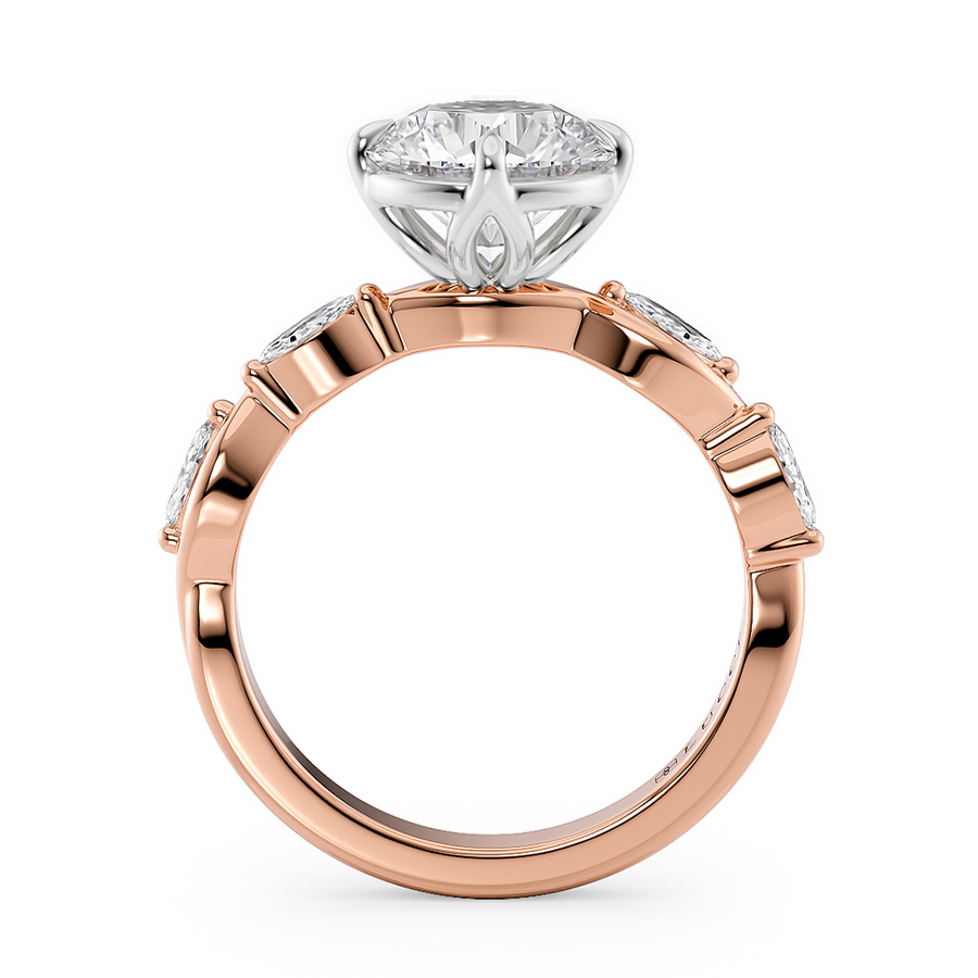 Load image into Gallery viewer, LUCCE Round Diamond Ring with Marquise Accents in Intertwining Vines and Petal Prongs Mid Setting Engagement Ring in Gold or Platinum 
