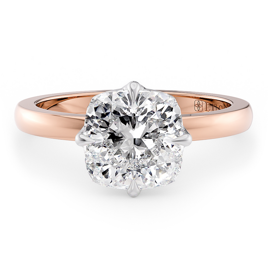Load image into Gallery viewer, LUCCE Cushion cut Solitaire Diamond Ring with Petal Prongs Hight Setting Engagement Ring in Gold or Platinum 
