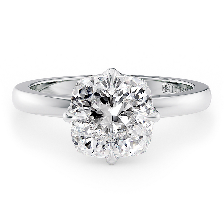Load image into Gallery viewer, LUCCE Cushion cut Solitaire Diamond Ring with Petal Prongs Hight Setting Engagement Ring in Gold or Platinum 
