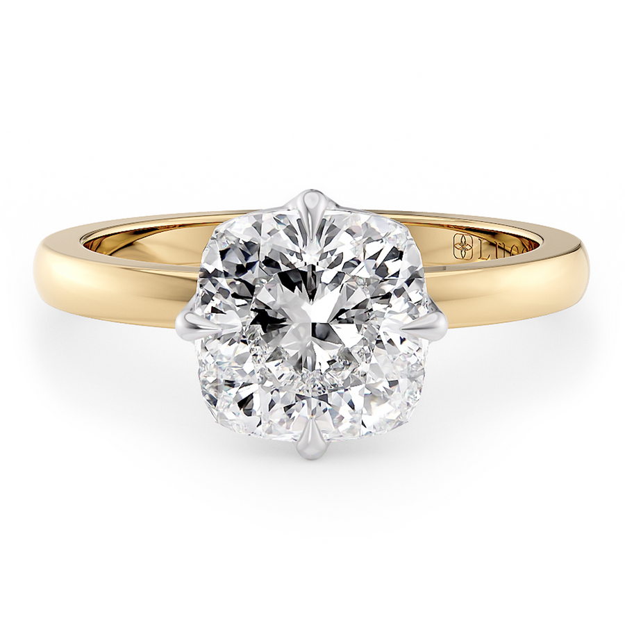 Load image into Gallery viewer, LUCCE Cushion cut Solitaire Diamond Ring with Petal Prongs Hight Setting Engagement Ring in Gold or Platinum 
