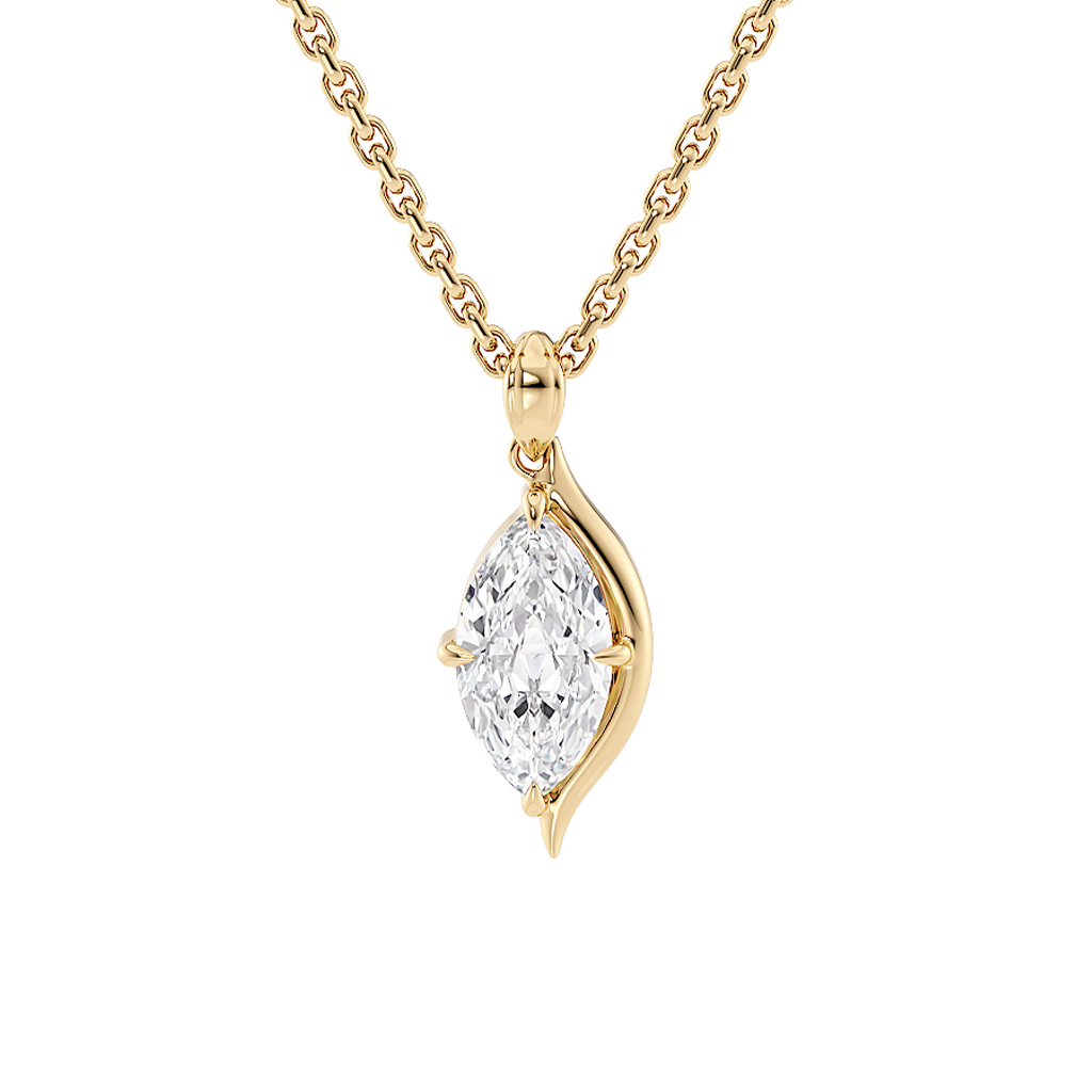 Lucce Constance Solitaire Marquise Necklace Lab Diamond 1.26CT E VVS2 Ex IGI 18K Yellow Gold