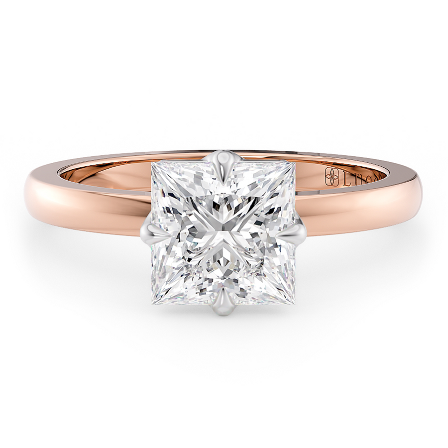 Load image into Gallery viewer, LUCCE Princess cut Solitaire Diamond Ring with Petal Prongs Hight Setting Engagement Ring in Gold or Platinum 
