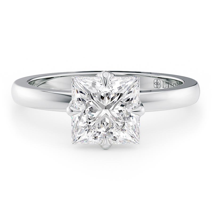 Load image into Gallery viewer, LUCCE Princress cut Solitaire Diamond Ring with Petal Prongs Hight Setting Engagement Ring in Gold or Platinum 
