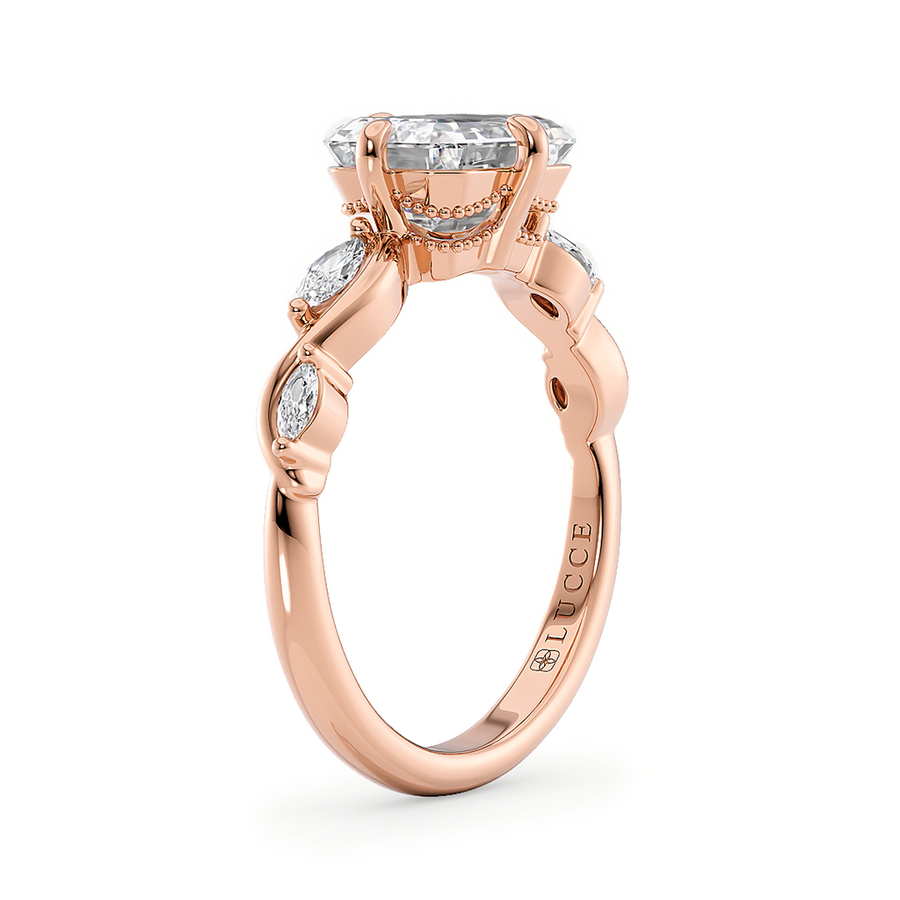 Load image into Gallery viewer, LUCCE Radiant Diamond Engagement Ring on East-West Low Setting with marquise accents in Gold or Platinum
