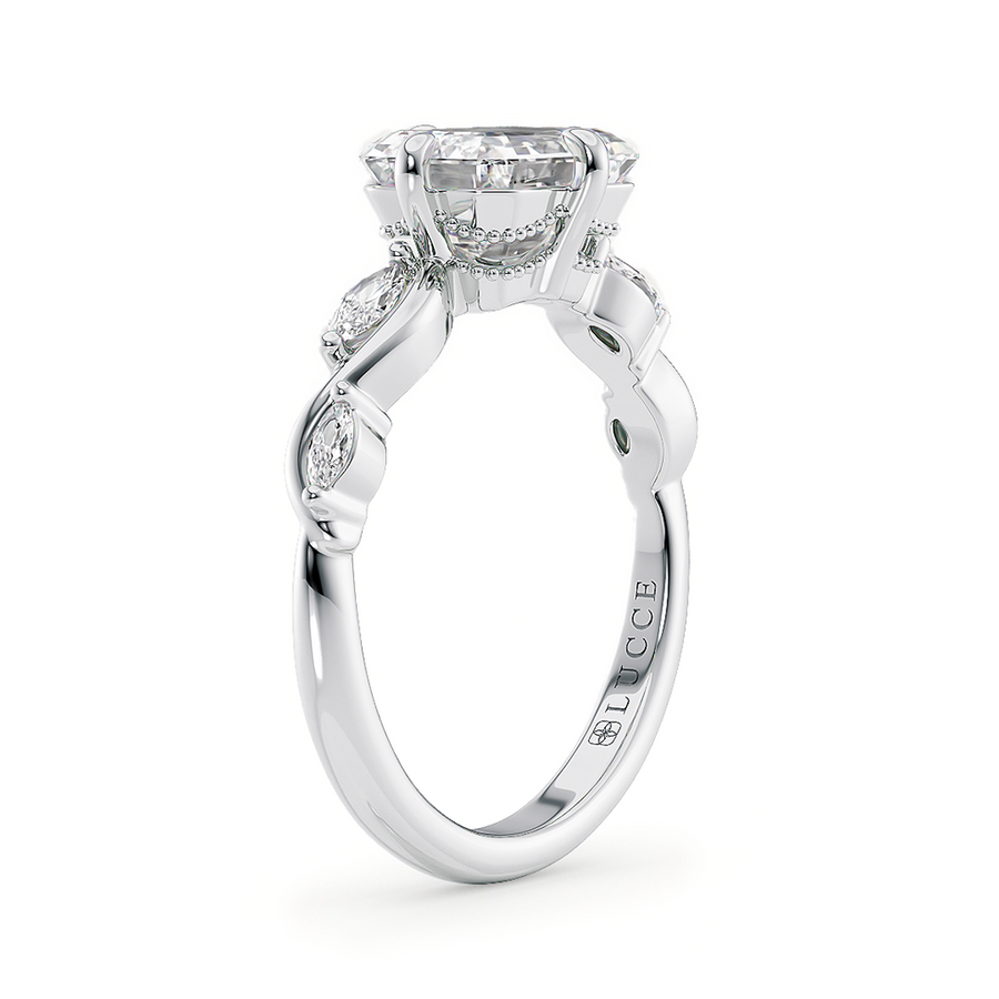Load image into Gallery viewer, LUCCE Radiant Diamond Engagement Ring on East-West Low Setting with marquise accents in Gold or Platinum
