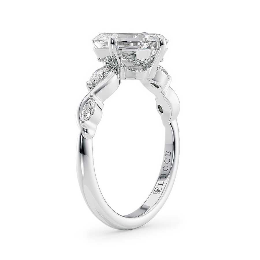 Load image into Gallery viewer, LUCCE Radiant Diamond Engagement Ring on Low Setting with marquise accents in Gold or Platinum

