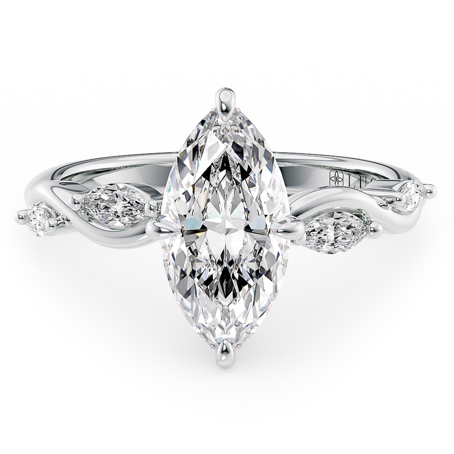 Load image into Gallery viewer, LUCCE Marquise Diamond Engagement Ring on Low Setting with marquise accents in Gold or Platinum
