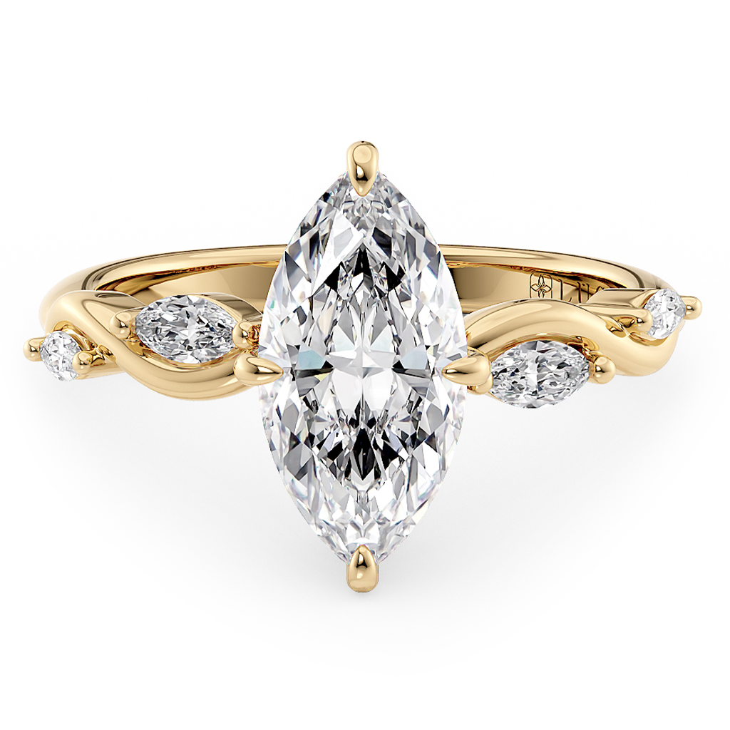 Load image into Gallery viewer, LUCCE Marquise Diamond Engagement Ring on Low Setting with marquise accents in Gold or Platinum
