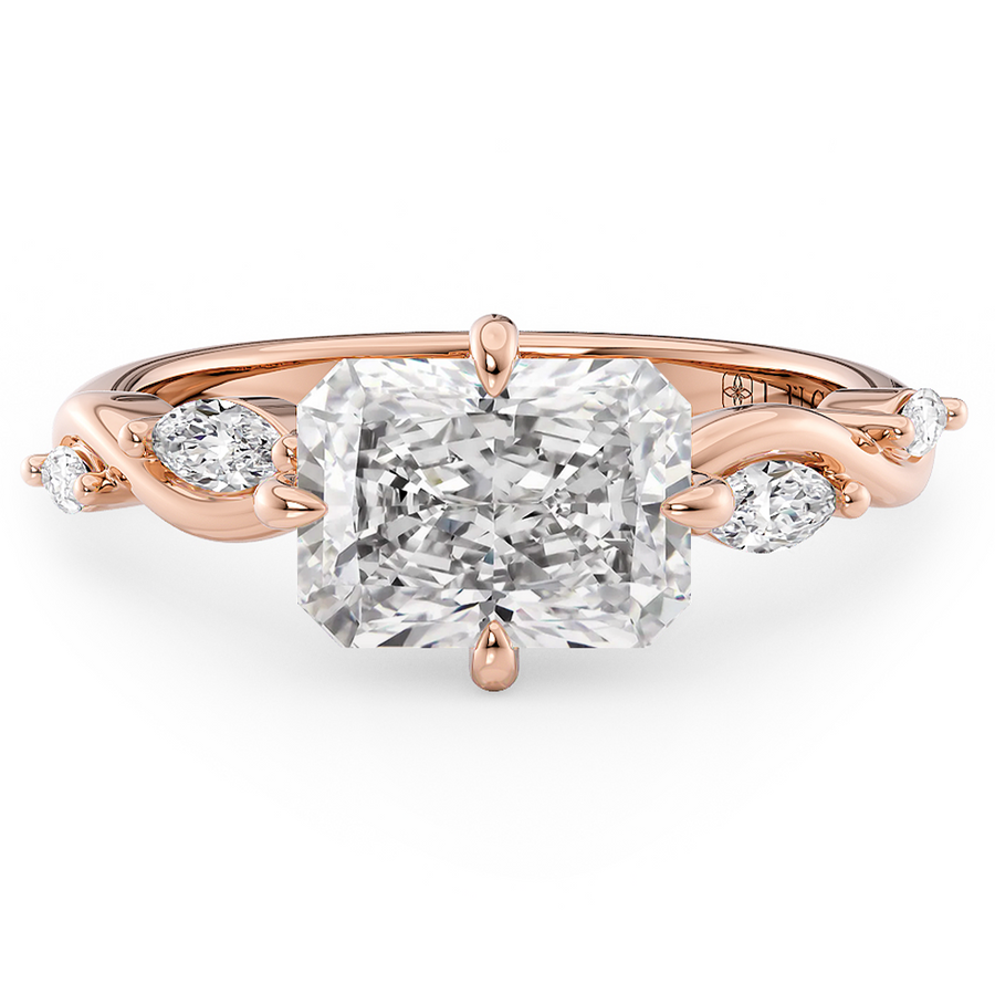 Load image into Gallery viewer, LUCCE Radiant Diamond Engagement Ring on East-West Low Setting with marquise accents in Gold or Platinum
