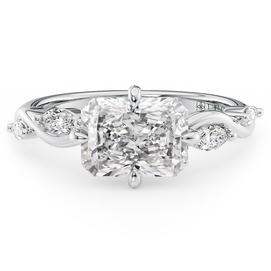 Load image into Gallery viewer, LUCCE Radiant Diamond Engagement Ring on East-West Low Setting with marquise accents in Gold or Platinum
