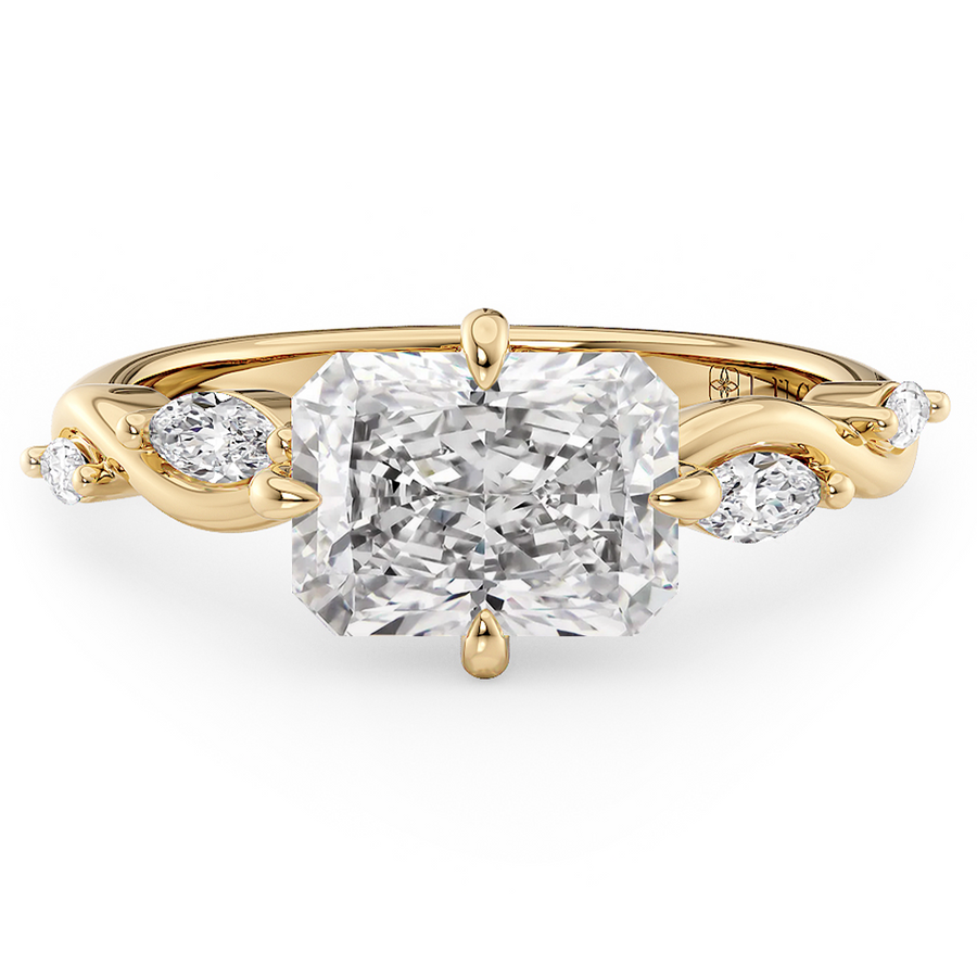 Load image into Gallery viewer, LUCCE Radiant Diamond Engagement Ring on East-West Low Setting with marquise accents in Gold or Platinum
