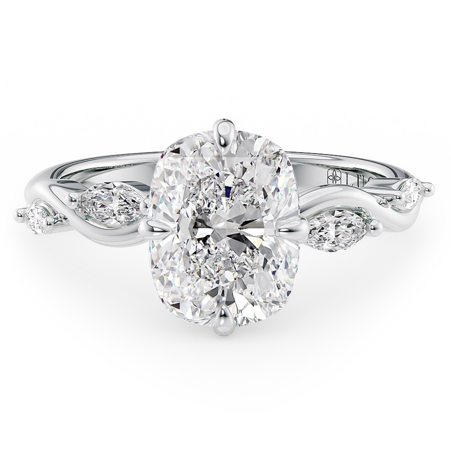 Load image into Gallery viewer, LUCCE Cushion Diamond Engagement Ring on Low Setting with marquise accents in Gold or Platinum
