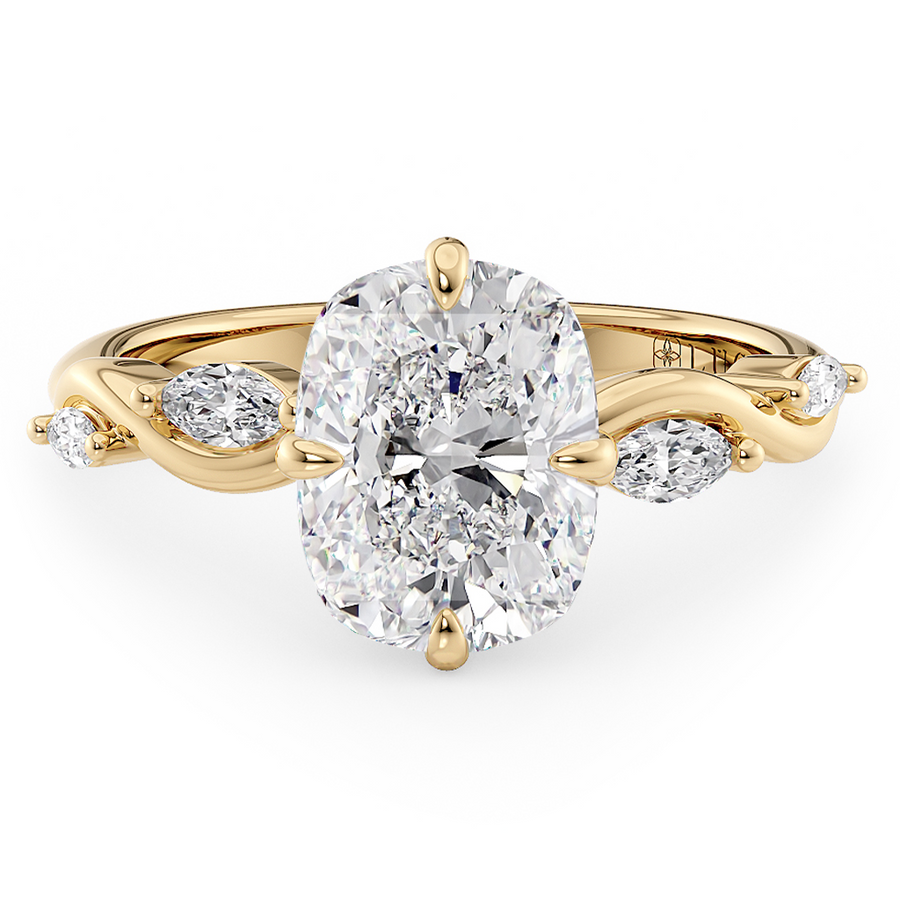 Load image into Gallery viewer, LUCCE Cushion Diamond Engagement Ring on Low Setting with marquise accents in Gold or Platinum
