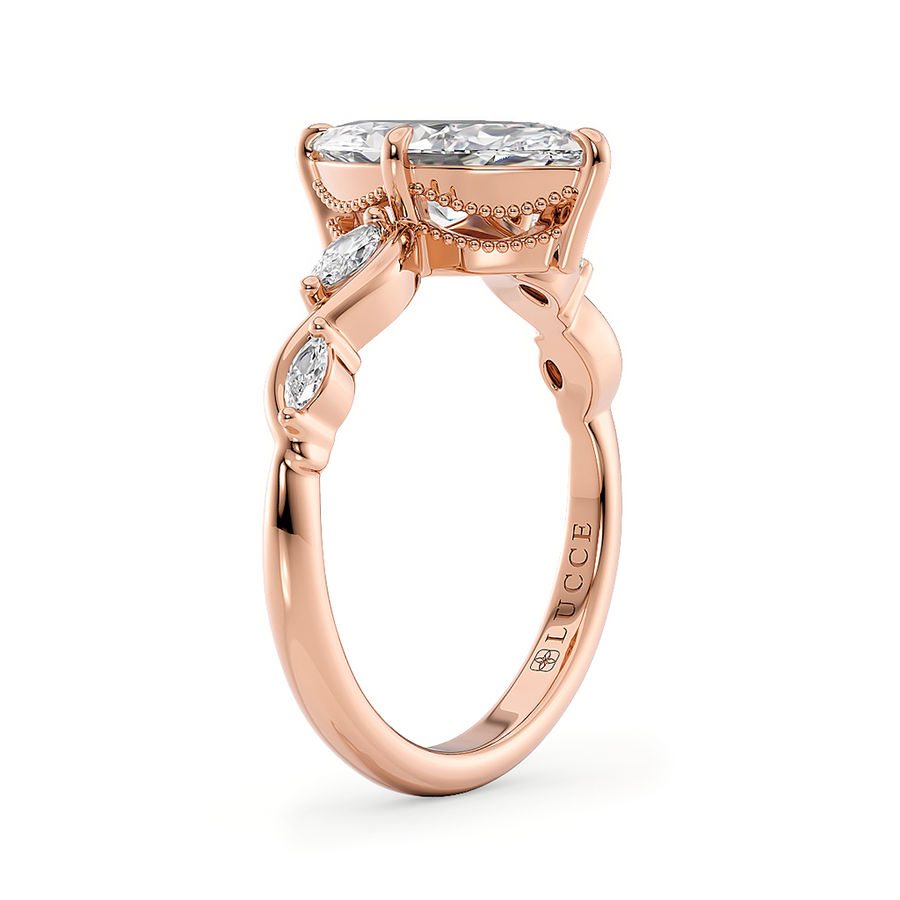Load image into Gallery viewer, LUCCE Marquise Diamond Engagement Ring on Low Setting with marquise accents in Gold or Platinum
