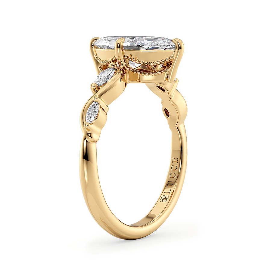 Load image into Gallery viewer, LUCCE Marquise Diamond Engagement Ring on Low Setting with marquise accents in Gold or Platinum
