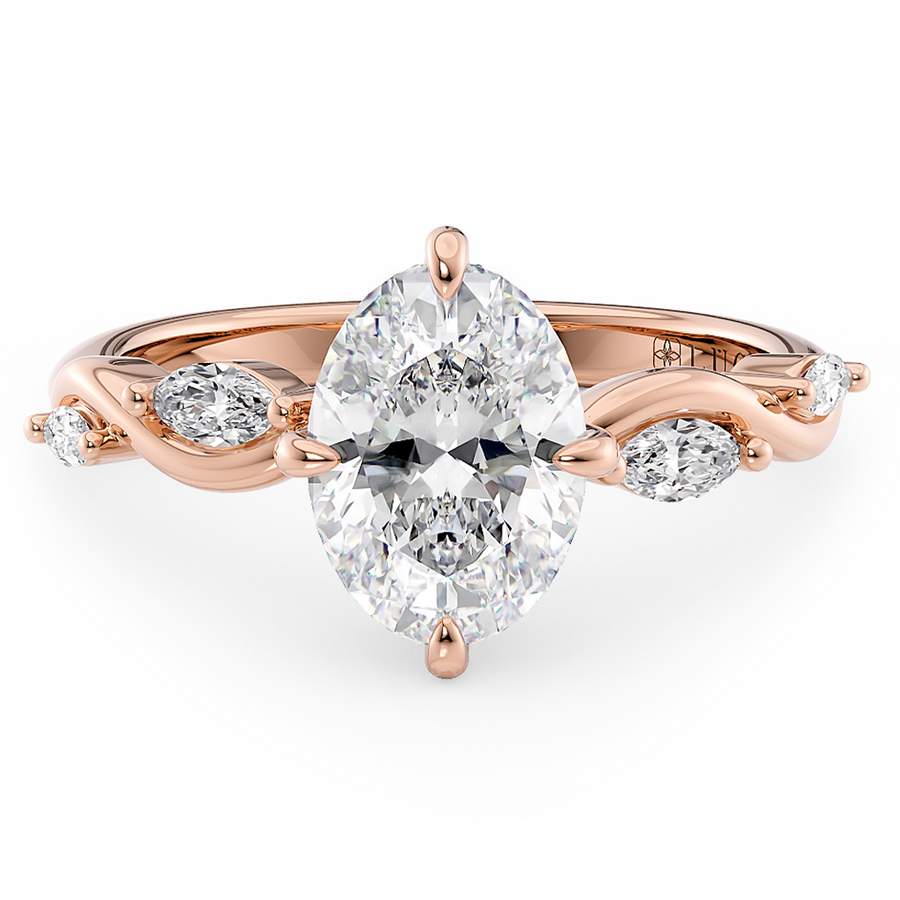 Load image into Gallery viewer, LUCCE Oval Engagement Ring Low Setting with Lab or Natural Diamond and marquise accents in Gold or Platinum
