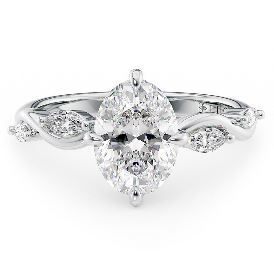 Load image into Gallery viewer, LUCCE Oval Engagement Ring Low Setting with Lab or Natural Diamond and marquise accents in Gold or Platinum
