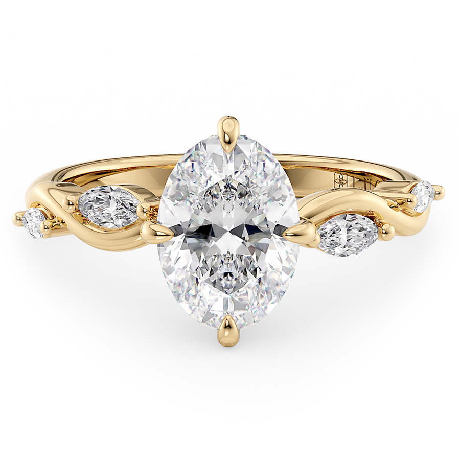 Load image into Gallery viewer, LUCCE Oval Engagement Ring Low Setting with Lab or Natural Diamond and marquise accents in Gold or Platinum
