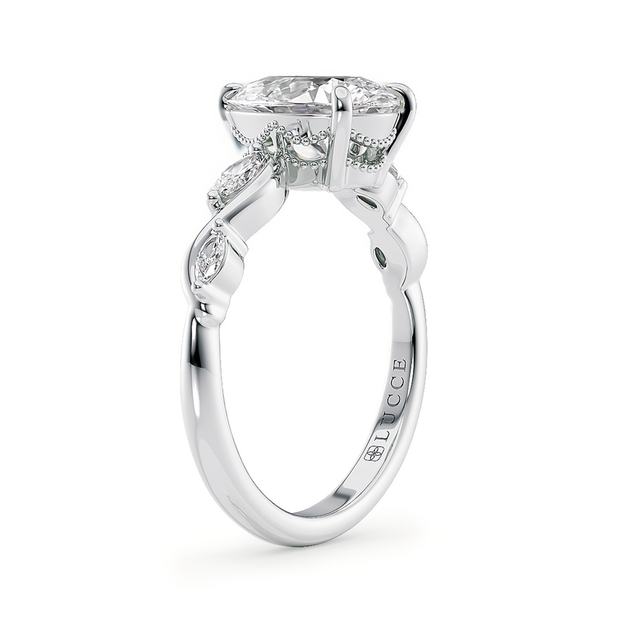 Load image into Gallery viewer, LUCCE Pear Engagement Ring Low Setting with Lab or Natural Diamond and marquise accents in Gold or Platinum
