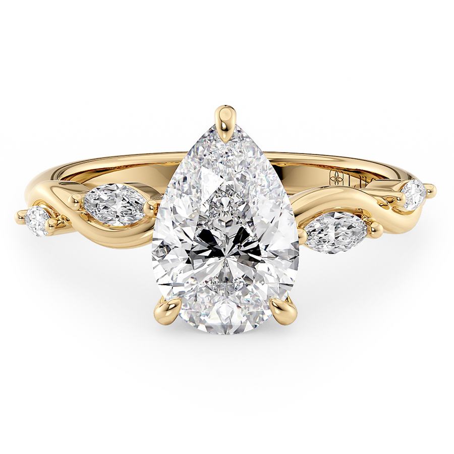 Load image into Gallery viewer, LUCCE Pear Engagement Ring Low Setting with Lab or Natural Diamond and marquise accents in Gold or Platinum

