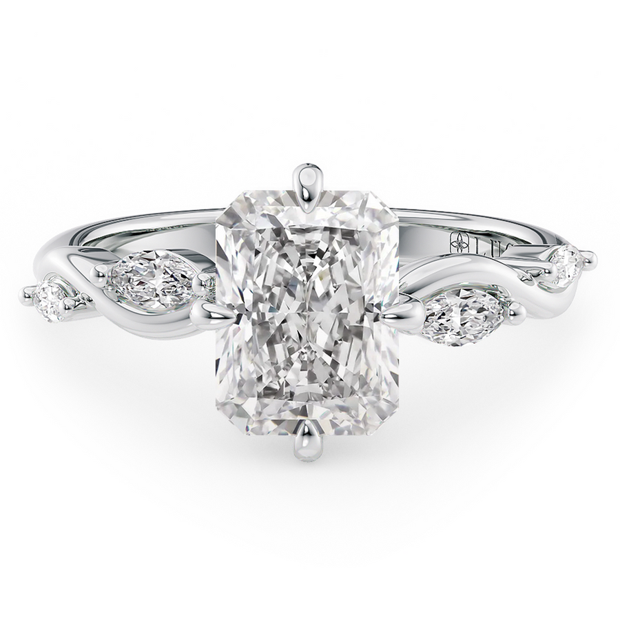 Load image into Gallery viewer, LUCCE Radiant Diamond Engagement Ring on Low Setting with marquise accents in Gold or Platinum
