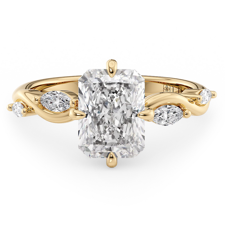 Load image into Gallery viewer, LUCCE Radiant Diamond Engagement Ring on Low Setting with marquise accents in Gold or Platinum
