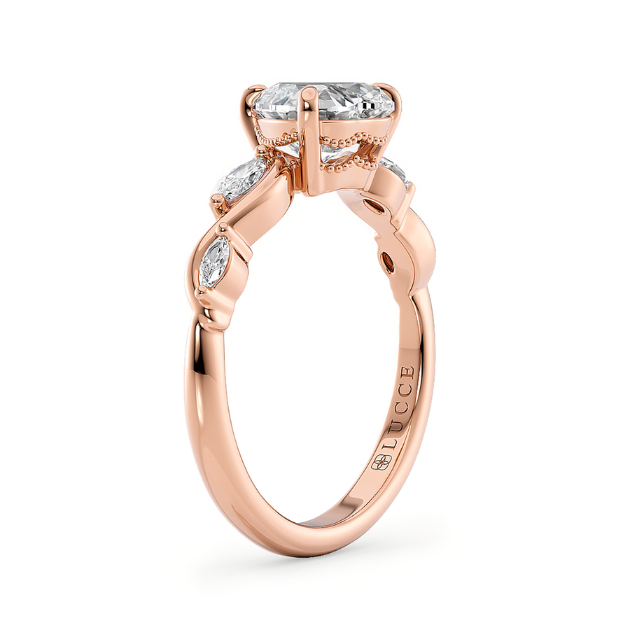 Load image into Gallery viewer, LUCCE Heart Diamond Engagement Ring on Low Setting with marquise accents in Gold or Platinum
