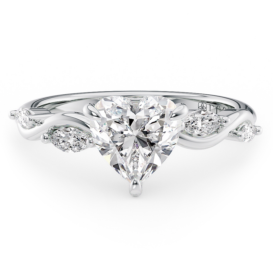 Load image into Gallery viewer, LUCCE Heart Diamond Engagement Ring on Low Setting with marquise accents in Gold or Platinum
