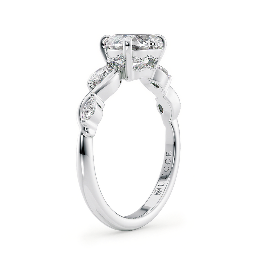 Load image into Gallery viewer, LUCCE Heart Diamond Engagement Ring on Low Setting with marquise accents in Gold or Platinum
