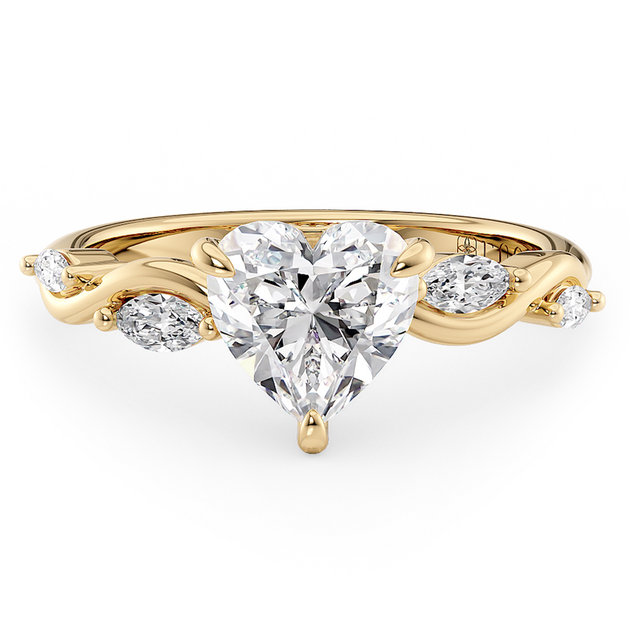 Load image into Gallery viewer, LUCCE Heart Diamond Engagement Ring on Low Setting with marquise accents in Gold or Platinum
