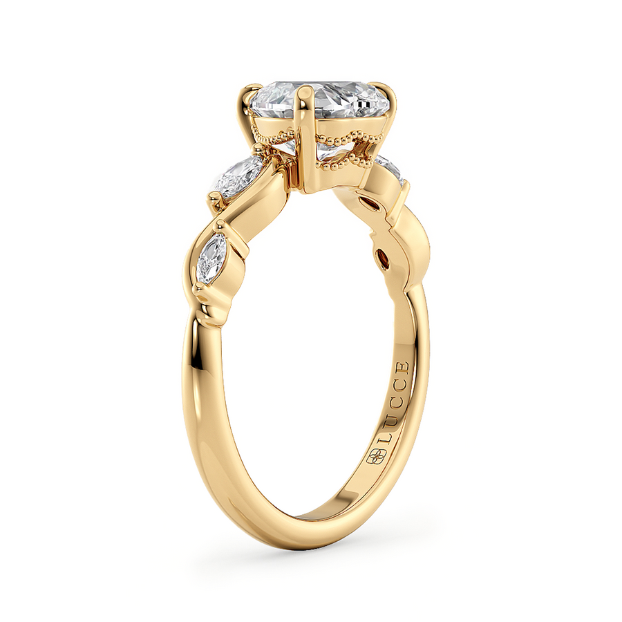 Load image into Gallery viewer, LUCCE Heart Diamond Engagement Ring on Low Setting with marquise accents in Gold or Platinum
