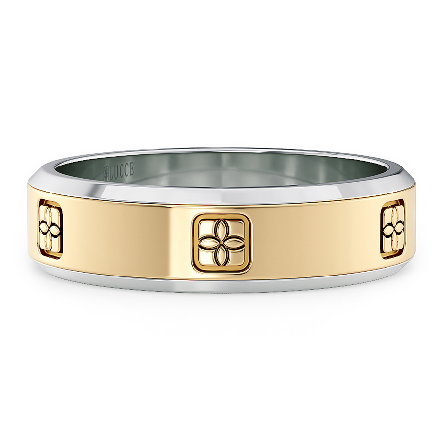 Load image into Gallery viewer, LUCCE Two Tone Carved Brushed or Polished Unisex Wedding Ring in Gold or Platinum
