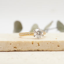 Load image into Gallery viewer, Angela Pavé Lab Diamond 0.90ct D VS1 Ex GIA 18K Yellow Gold/Platinum Prongs
