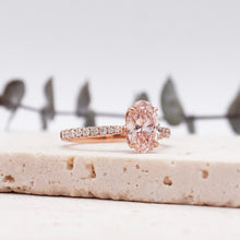 Load image into Gallery viewer, Azalea Pavé Oval Rosé Lab Diamond 1.06ct Fancy Vivid Pink VS1 Ex IGI 18K Rose Gold
