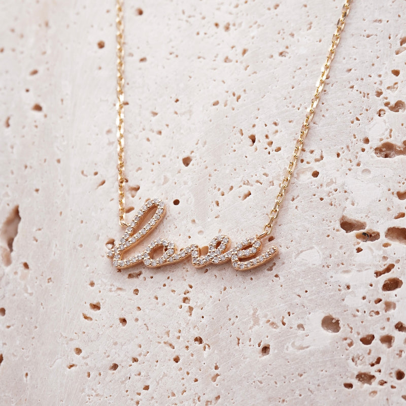 Personalized Necklace "Love" Lab Diamond 14K Yellow Gold