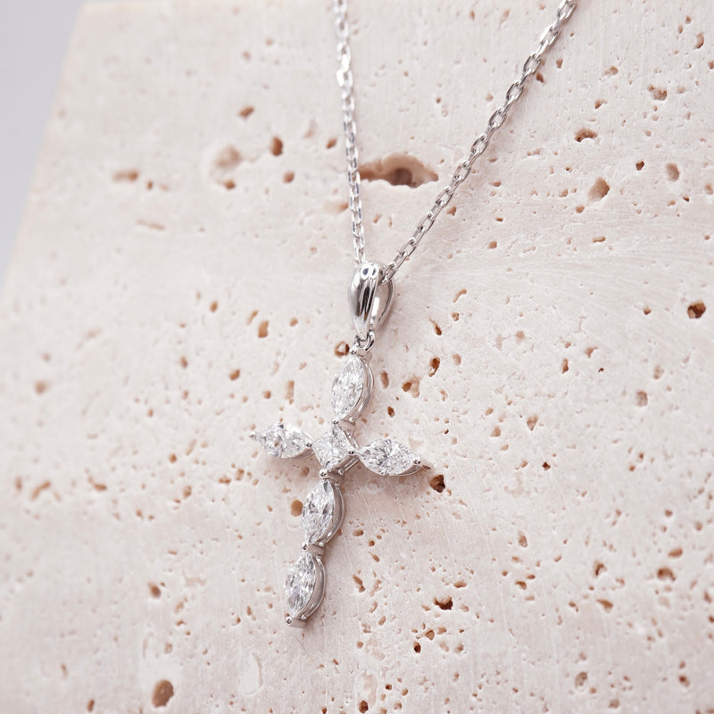 Saved Cross Necklace Lab Diamond 14K White Gold