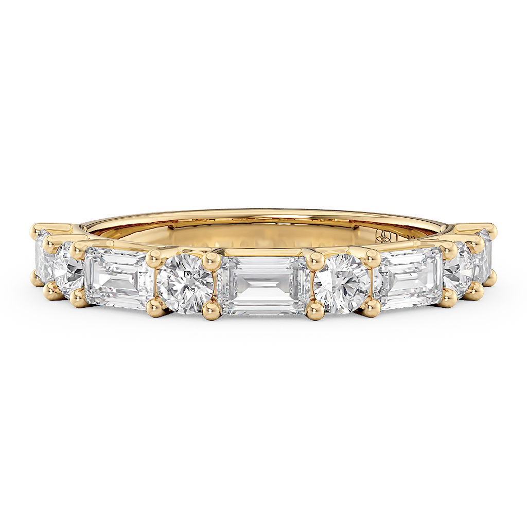 Load image into Gallery viewer, LUCCE Half Eternity Alternating Baguette and Round Diamond Female Wedding Ring in Gold or Platinum

