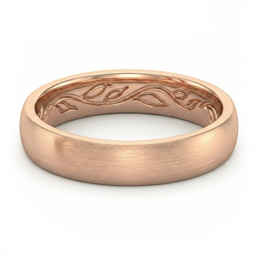 Load image into Gallery viewer, LUCCE Interior Carved Leaf Motif Wedding Band with Brushed or Polished Finish in Gold or Platinum
