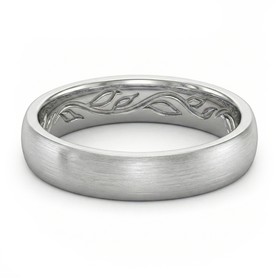 Load image into Gallery viewer, LUCCE Interior Carved Leaf Motif Wedding Band with Brushed or Polished Finish in Gold or Platinum
