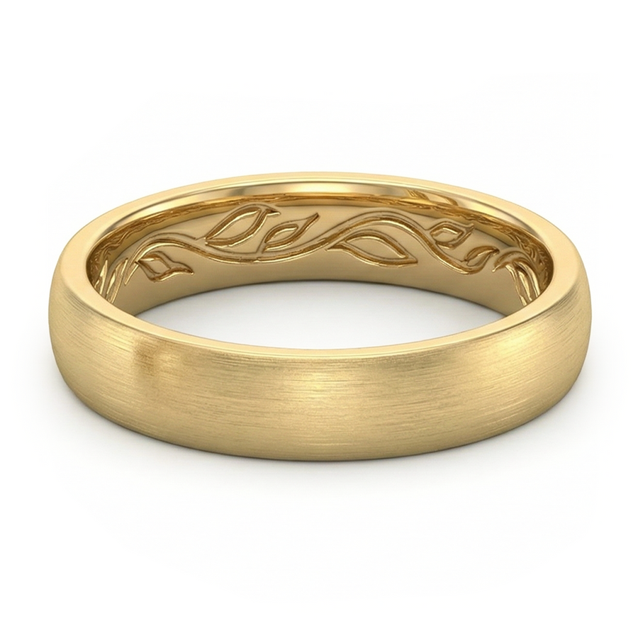 Load image into Gallery viewer, LUCCE Interior Carved Leaf Motif Wedding Band with Brushed or Polished Finish in Gold or Platinum
