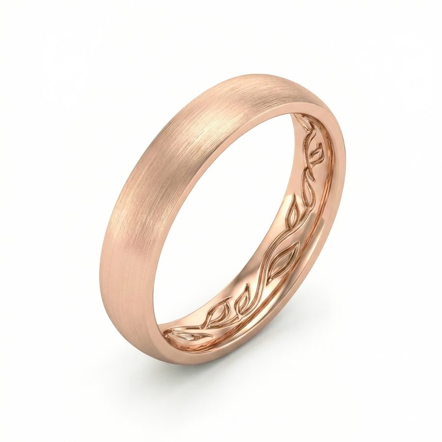 Load image into Gallery viewer, LUCCE Interior Carved Leaf Motif Wedding Band with Brushed or Polished Finish in Gold or Platinum
